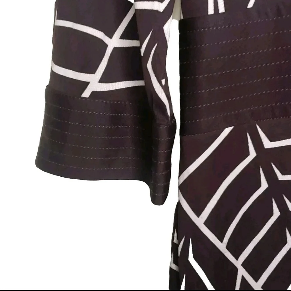 Tory Burch Size S Brown & White Banana Leaf 100% Silk Sheath Dress 3/4 S…